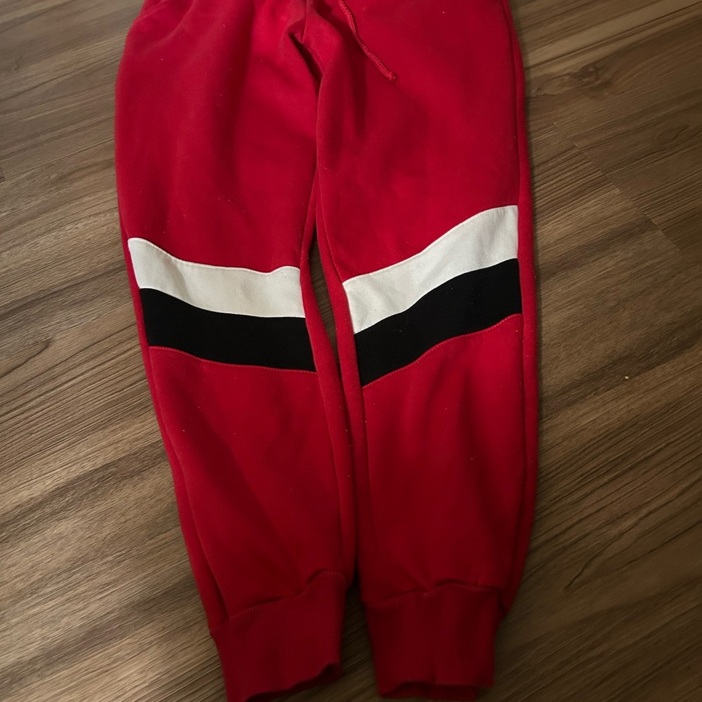Women Red Sweatpants with Black and White Stripes